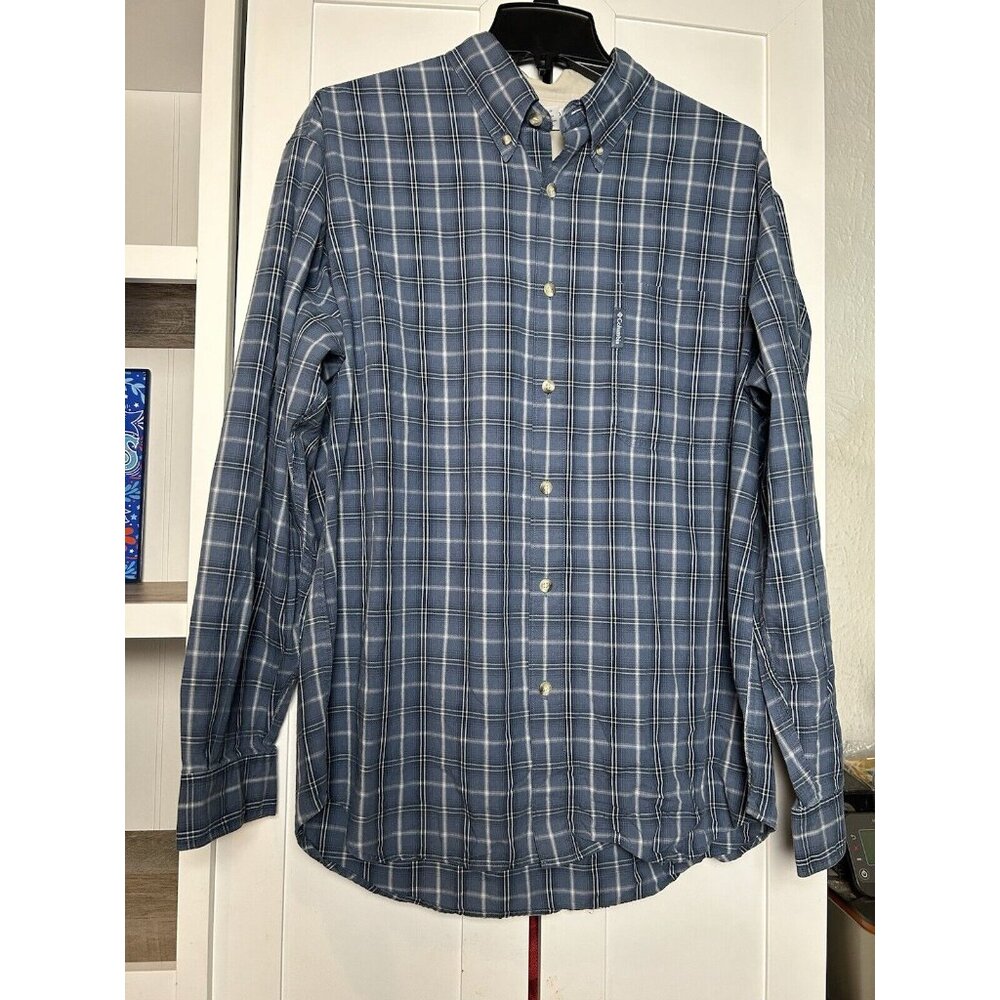 Columbia Men’s‎ Long Sleeve Button Down blue Plaid Cotton Shirt Size Large